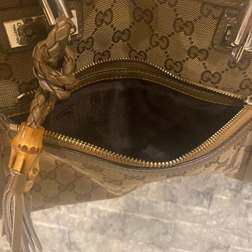 Authentic GUCCI Bamboo Tassel Bella 2Way Hand Bag GG Canvas Leather - Picture 5 of 14